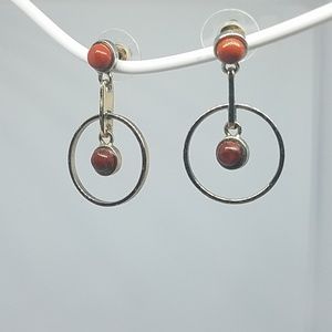 WHBM dangle silver & brown stone post earrings